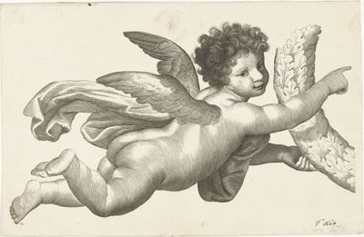 Floating Putto with Wreath by Lubertus Teunis van Deth