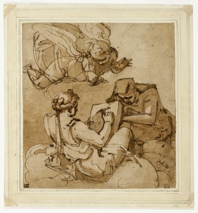 Allegorical Subject (Angel above Two Sibyls) by Luca Cambiaso