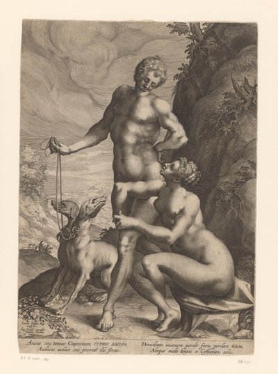 Venus and Adonis with Two Dogs by Lucas Kilian