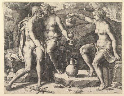 Lot and His Daughters by Lucas van Leyden