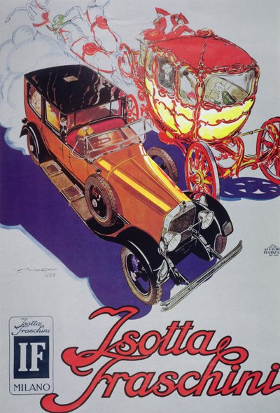 Poster Advertising Isotta Faschini Cars by Luciano Achille Mauzan