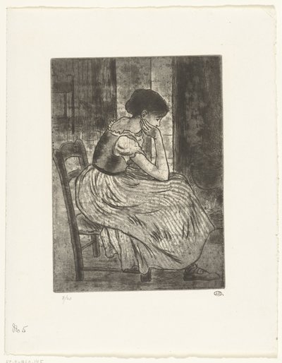 Young Woman Sitting by a Fireplace by Lucien Pissarro