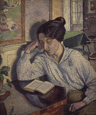 Portrait of Gladys Chivers reading by Lucien Pissarro