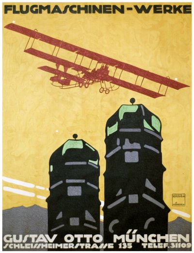 Flugmaschinen - Werke, Poster. 1912 by Ludwig Hohlwein