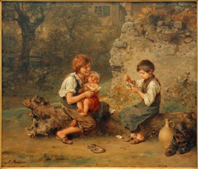 Shoemaker Boys Playing Cards by Ludwig Knaus