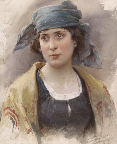 Girl with Green Headscarf by Ludwig Passini