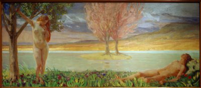 Adam and Eve in a Paradise Landscape by Ludwig von Hofmann