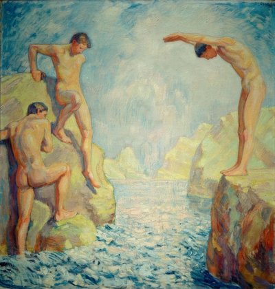 Rocky Shore with Young Men by Ludwig von Hofmann