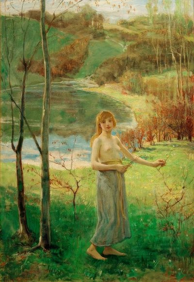 Young Woman Picking Flowers by Ludwig von Hofmann