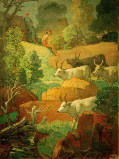 Cattle at the Watering Place by Ludwig von Hofmann