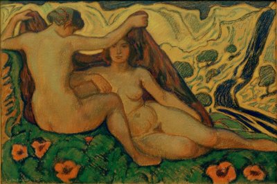 Two Nudes in Italian Landscape by Ludwig von Hofmann