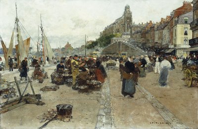 Marketplace by a Harbour by Luigi Loir