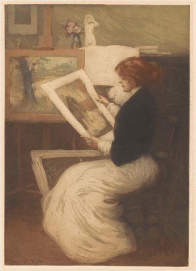 Woman Looking at a Print by Manuel Robbe