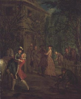 Elegant Figures Outside a House by Marcellus the Younger Laroon