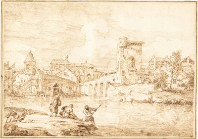 A Fortified Village along a River by Marco Ricci