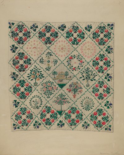 Embroidered Applique Quilt by Marian Curtis Foster