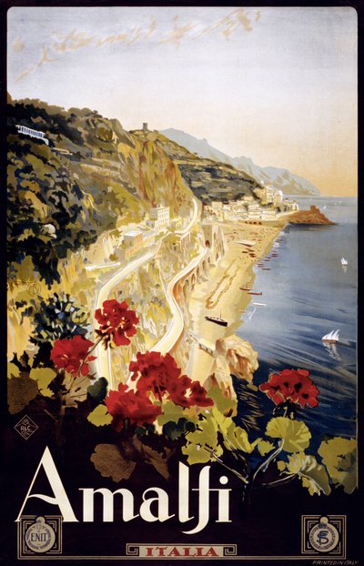 Amalfi Coast Travel Poster, c.1910 by Mario Borgoni
