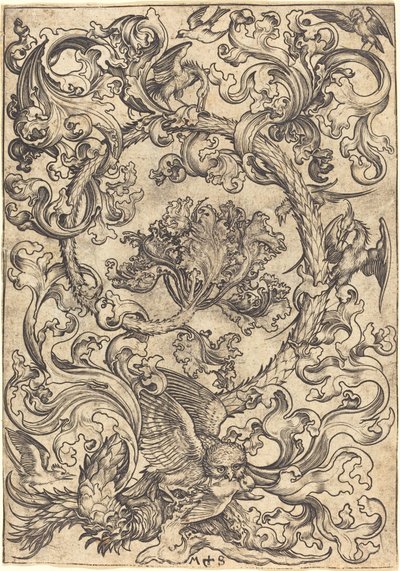 Ornament with Owl Mocked by Day Birds by Martin Schongauer