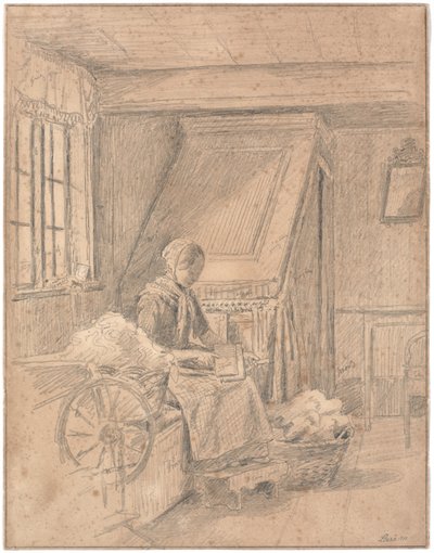 Peasant Cottage with Girl Carding Wool by Martinus Rørbye