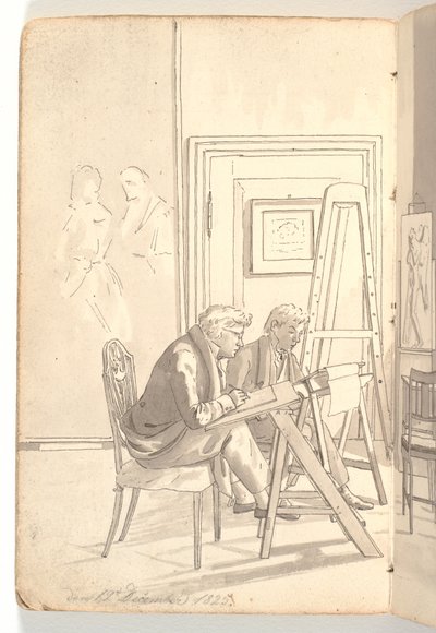 Interior from the Academy with Young Artists Drawing by Martinus Rørbye