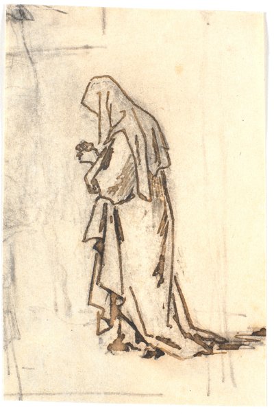 Standing woman in robe and headscarf by Martinus Rørbye