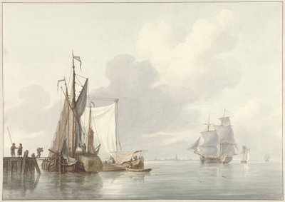 River View with Moored Ships by Martinus Schouman