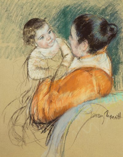Mother Louise Holding Up Her Blue-Eyed Child by Mary Cassatt
