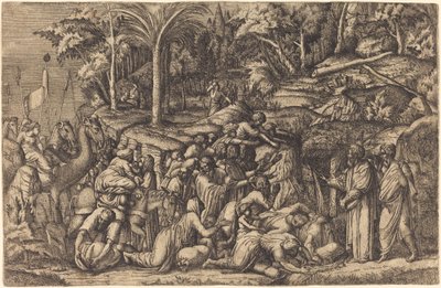 Moses Striking the Rock by Master IV after Francesco Primaticcio