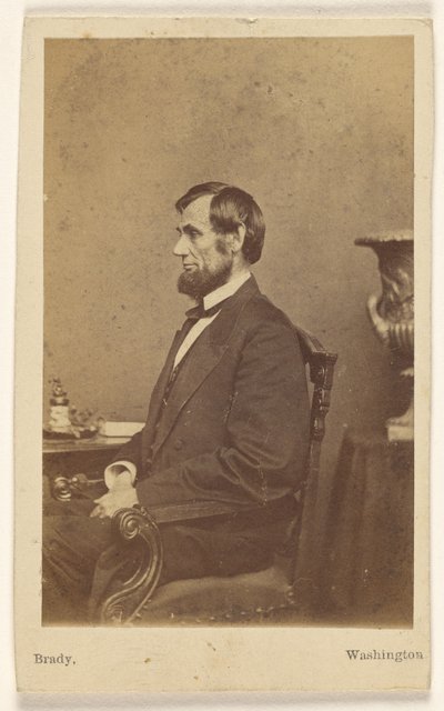 Abraham Lincoln seated, in profile by Mathew B. Brady