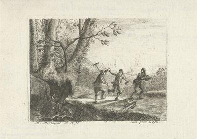 Landscape with Three Dancing Peasants by Matthieu van Plattenberg