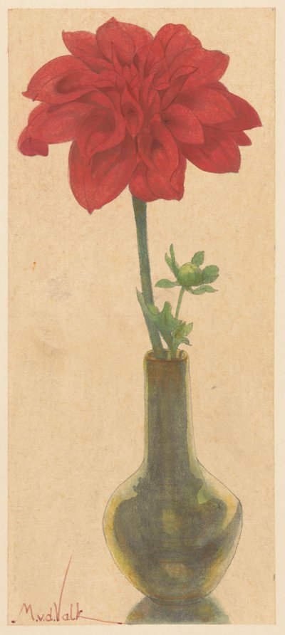 Glass Vase with Red Dahlia by Maurits van der Valk