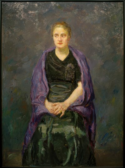 Portrait of Minna Beckmann-Tube with Violet Scarf by Max Beckmann
