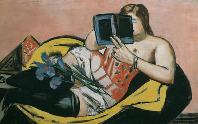 Reclining Woman with Book and Irises by Max Beckmann