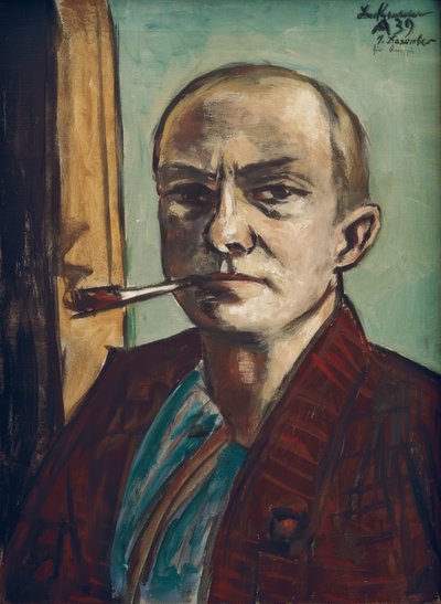 Self-Portrait on Green with Green Shirt by Max Beckmann