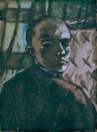 Self-Portrait with Green Curtain by Max Beckmann