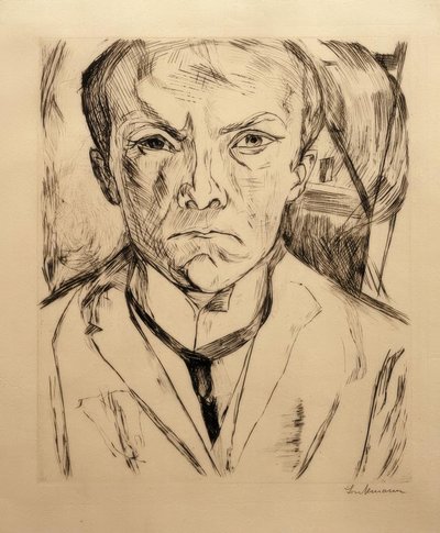 Self-Portrait from the Front, House Gable in the Background by Max Beckmann