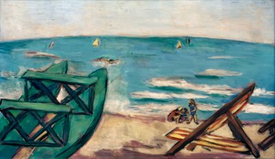 Beach with Boat and Deck Chair by Max Beckmann