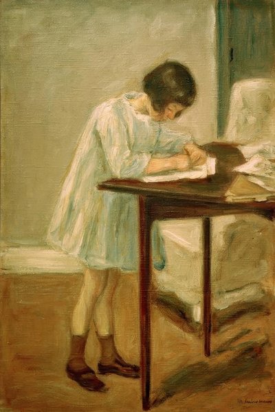 The Granddaughter Writing by Max Liebermann