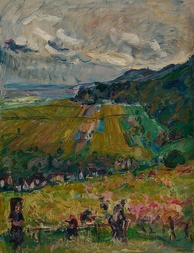 Palatinate Landscape, Grape Harvest in Neucastel. 1916 by Max Slevogt