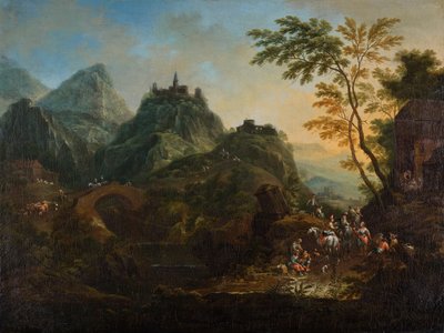 Ideal Mountain Landscape with Bridge by Maximilian Joseph Schinnagl