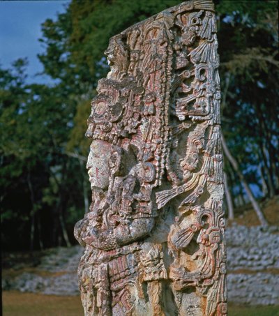 Stele H, Plaza de Ceremonias, 731 AD by Mayan
