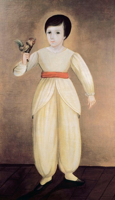 Mexican Boy Holding Cockerel by Mexican School