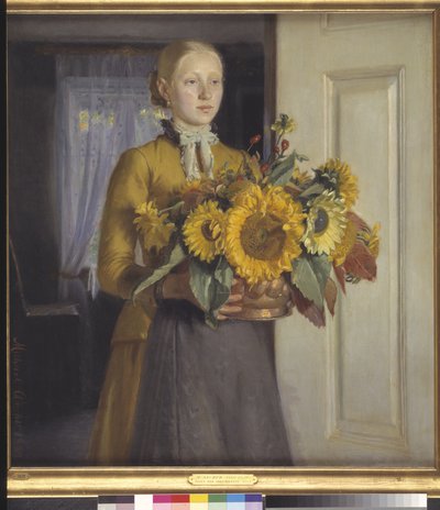 A Girl with Sunflowers by Michael Ancher