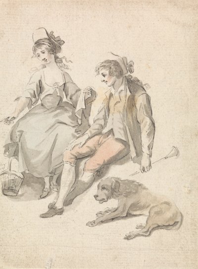 Shepherd, Shepherdess and Dog by Michel Vincent Brandoin