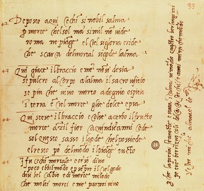 Manuscript of poem by Michelangelo Buonarroti by Michelangelo Buonarroti
