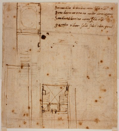 Wall elevations for the Laurentian recess by Michelangelo Buonarroti