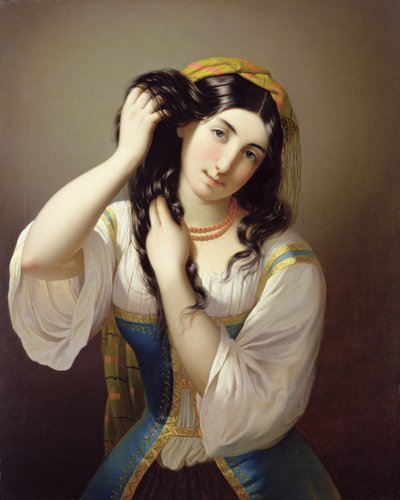 A Sicilian Playing with Her Hair by Michele Cusa