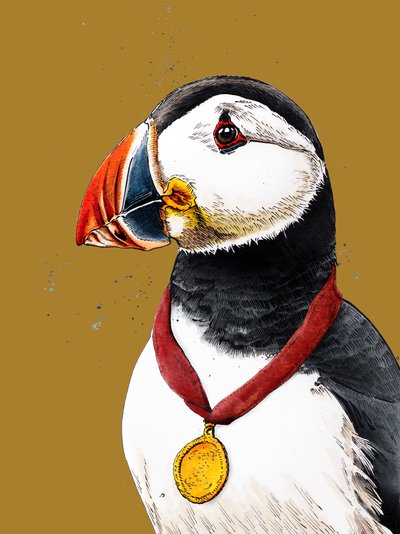 Congrats Puffin on Golden Yellow, 2020 by Mike Davis