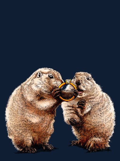 Engaged Prairie Dogs on Midnight Blue, 2020 by Mike Davis