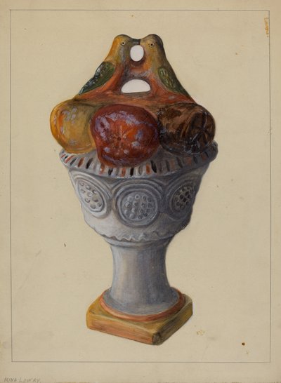 Chalkware Urn with Fruit and Birds by Mina Lowry